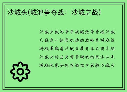 沙城头(城池争夺战：沙城之战)